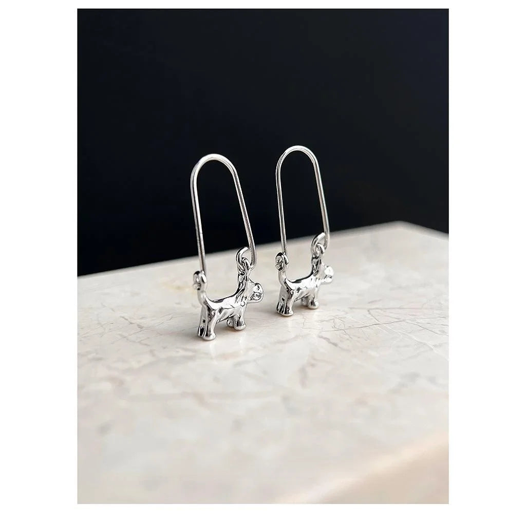 Cute 3D Puppy Copper Drop Earrings Fresh Sweet Playful Niche Designer Animal Jewelry