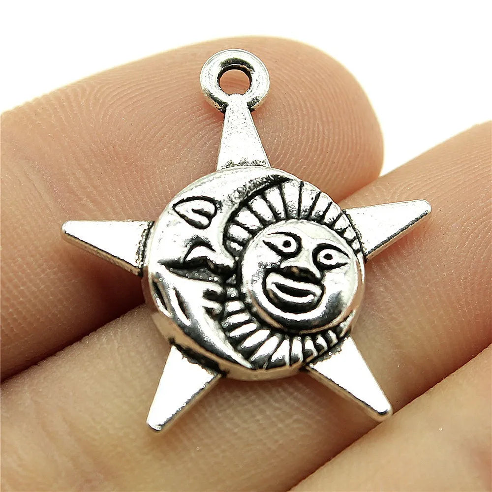 27x23mm 1.7g Zinc Alloy Sun Moon Star Charm Pendant for Necklace Bracelet Clothing Accessory DIY