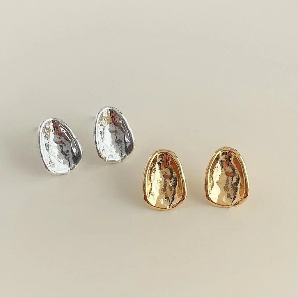 14K Plated Alloy Curved Oval Stud Earrings Minimalist Light Luxury Jewelry