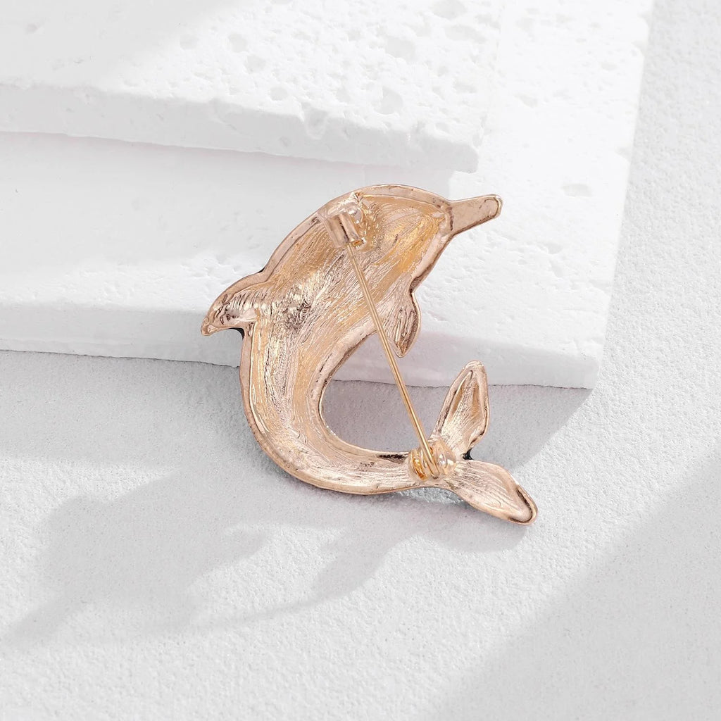 Cute Blue Enamel Dolphin Brooch With Rhinestones, Fashion Alloy Lapel Pin Corsage Gift For Women