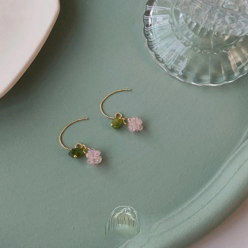 14K Gold Plated Copper Grape Stud Earrings, Handmade Korean Japanese Elegant Fruit Jewelry