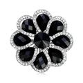 Elegant Black Crystal Flower Brooch With Rhinestone Trim, Alloy Lapel Pin Corsage For Women Gift