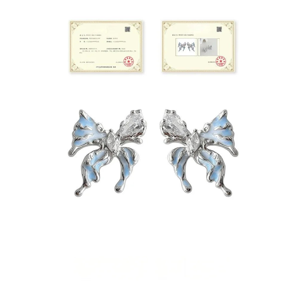 Original Design Copper Zircon Liquid Butterfly Stud Earrings Designer Jewelry