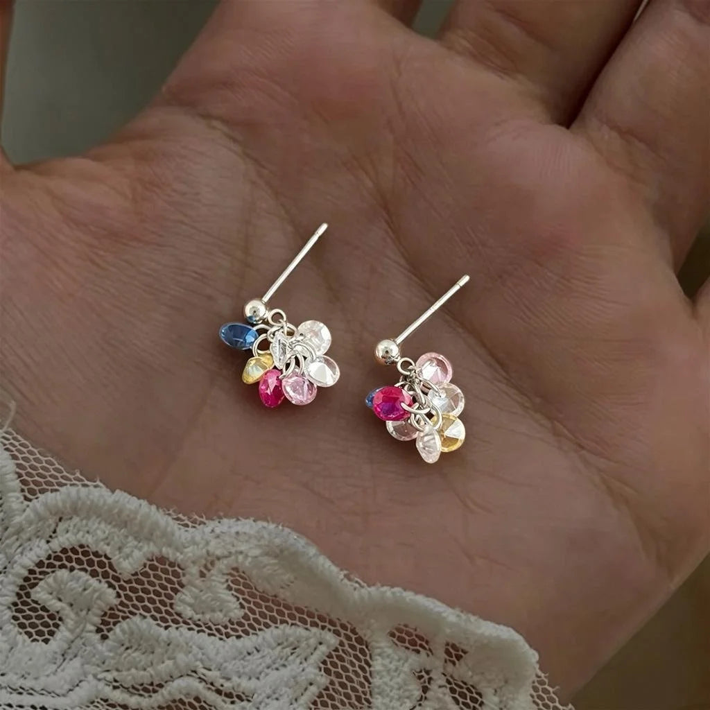 Colorful Zircon Small Tassel Drop Earrings Handmade Geometric Style Summer Jewelry