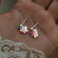 Colorful Zircon Small Tassel Drop Earrings Handmade Geometric Style Summer Jewelry