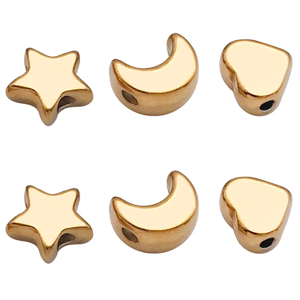 Stainless Steel Five Point Star Heart Moon Star Spacer Beads for Bracelet Necklace Making