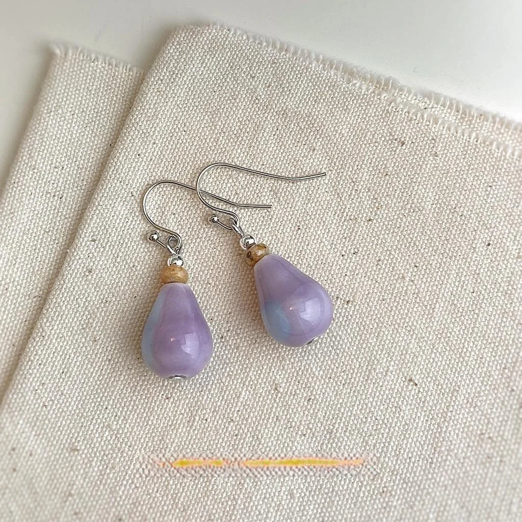 Gradient Purple Ceramic Teardrop Drop Earrings New Chinese Artistic Geometric Jewelry