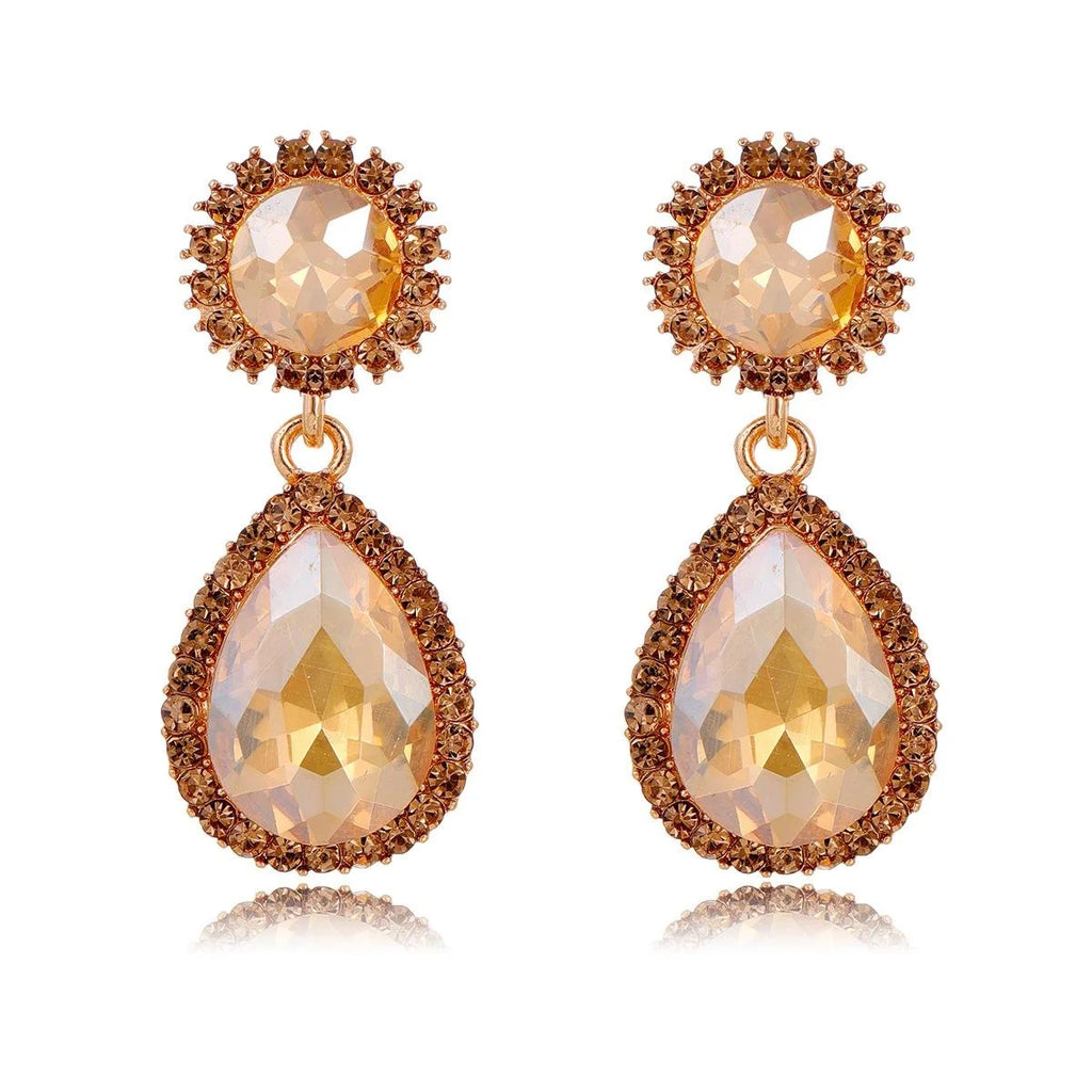 Luxury Teardrop Crystal Rhinestone Dangle Earrings, Gold Tone Elegant Bridal Jewelry For Wedding Party Gift