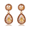 Luxury Teardrop Crystal Rhinestone Dangle Earrings, Gold Tone Elegant Bridal Jewelry For Wedding Party Gift