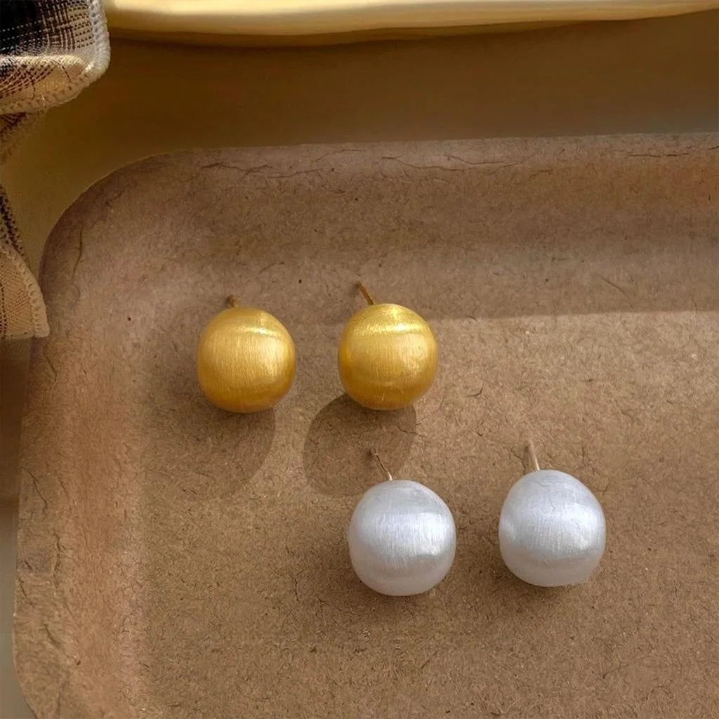 Premium Minimalist Matte Brushed Copper Half Circle Geometric Stud Earrings