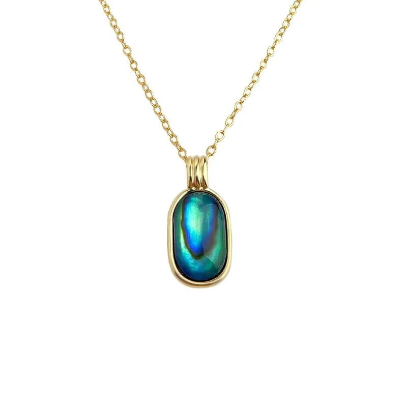 Abalone Shell Real Gold Plated Geometric Rectangle Clavicle Necklace Light Luxury Jewelry