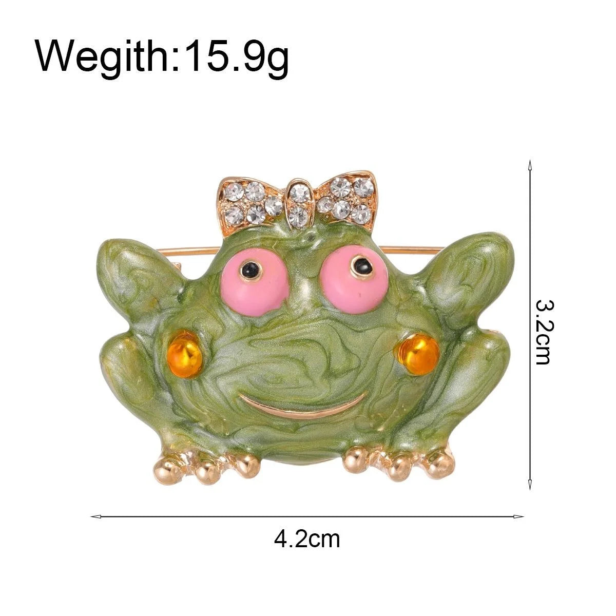 Cute Green Frog Brooch With Rhinestone Bow Enamel Alloy Lapel Pin For Suit Accessory Gift