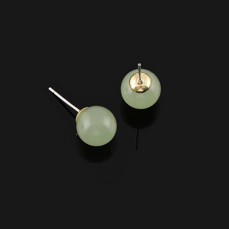 Minimalist Vintage Gold Alloy Spiral Disc With Natural Agate Ball Stud & Clip On No Piercing Earrings