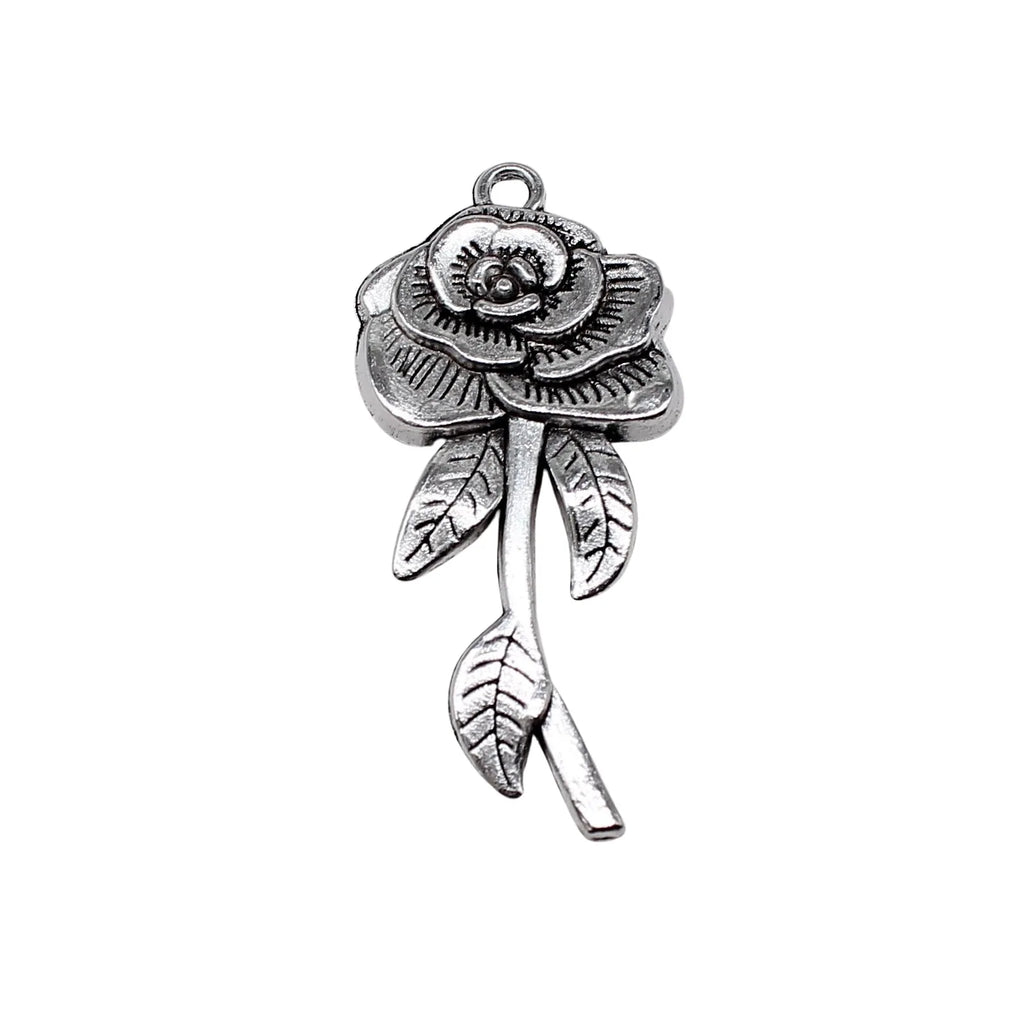 43x19mm 3.7g Antique Silver Zinc Alloy Rose Flower Charm Pendant for DIY Necklace Bracelet Making