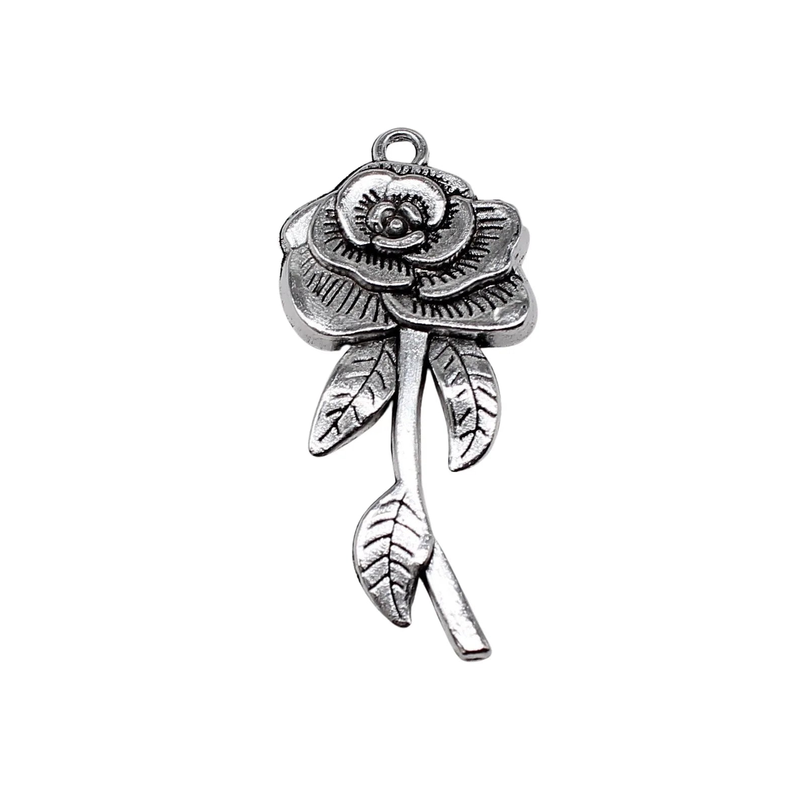 43x19mm 3.7g Antique Silver Zinc Alloy Rose Flower Charm Pendant for DIY Necklace Bracelet Making