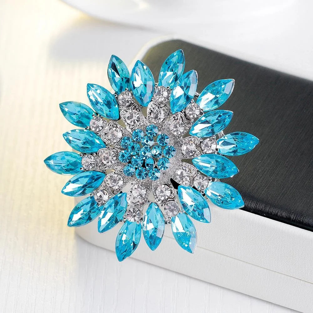 Elegant Pink Rhinestone Flower Brooch For Women, Luxury Crystal Lapel Pin Corsage Suit Accessory