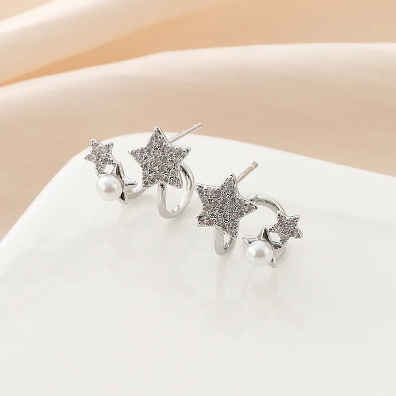 Elegant Star Zircon Pearl Spiral Alloy Stud & Clip On No Piercing Versatile Fashion Women's Earrings