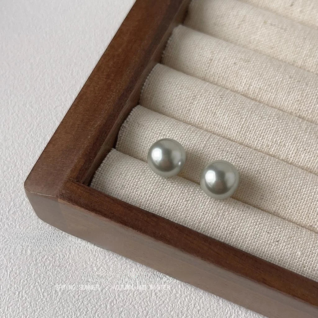 Elegant Gray Faux Pearl Stud Earrings Silver Plated Pin Minimalist Round Fashion Jewelry