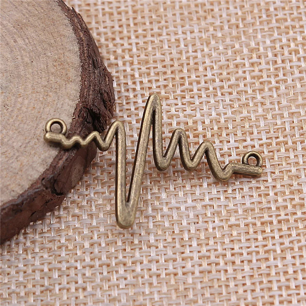 22x36mm 1.8g Multicolor Zinc Alloy Heart Heartbeat Connector Charm for DIY Bracelet Jewelry Making