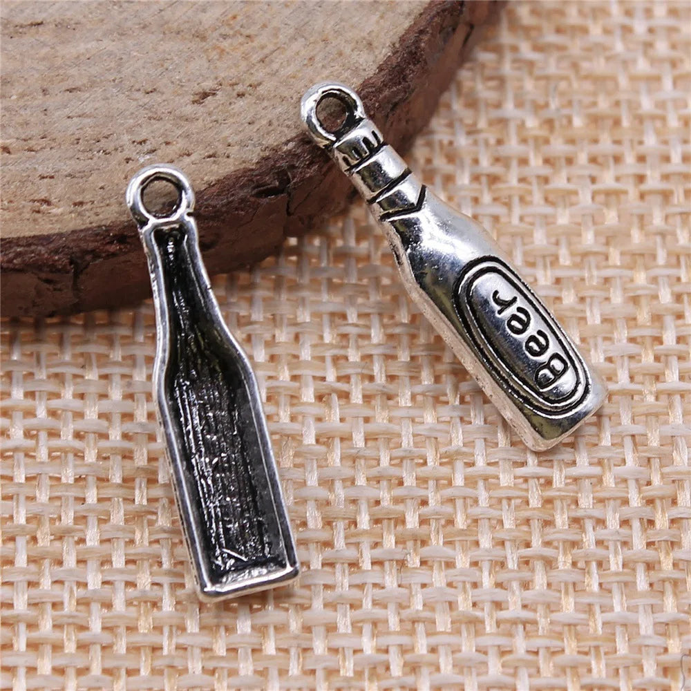 24x6mm 0.8g Antique Silver Zinc Alloy Beer Charm Pendant for Bracelet Necklace DIY Jewelry