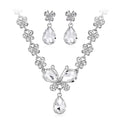 Bridal Rhinestone Butterfly Flower Necklace And Earrings Jewelry Set, Crystal Alloy Wedding Party Jewelry