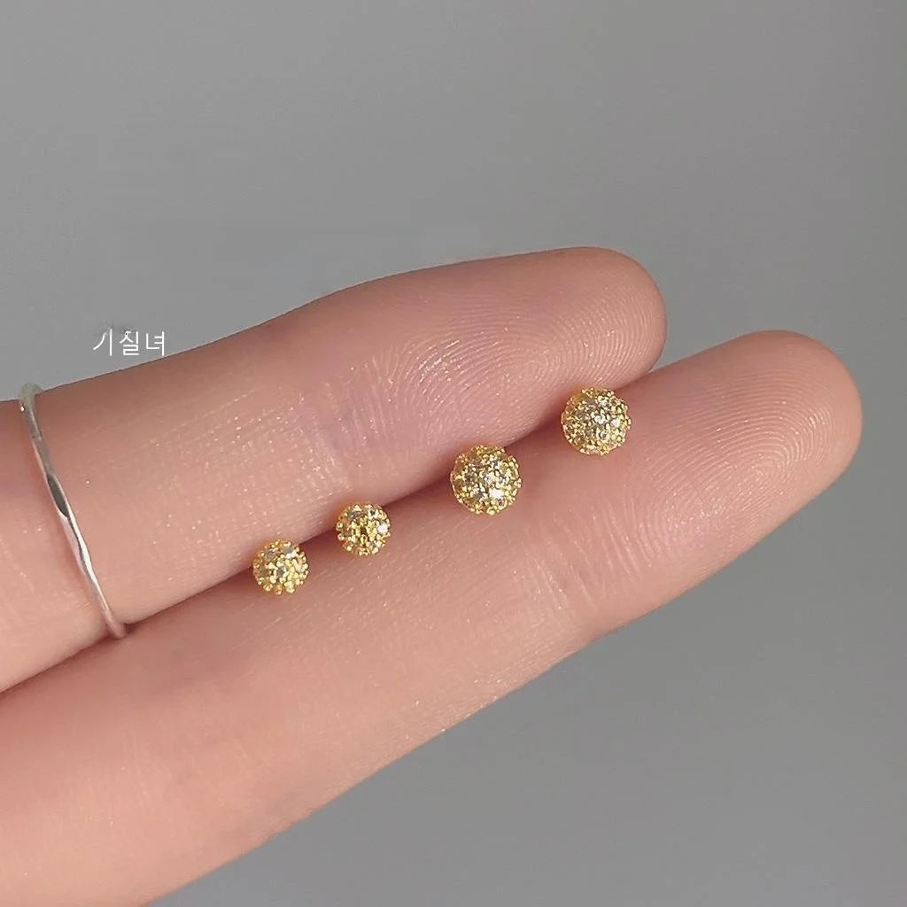 Mini Round Geometric Micro Pave Zircon Copper Stud Earrings 14K Plated Simple Daily Jewelry