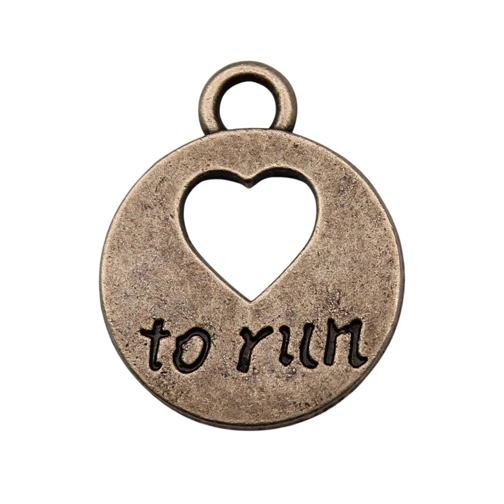 22x18mm 2.24g Antique Bronze Zinc Alloy I Love Running Charm Pendant for DIY Sports Jewelry Making