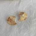 European American Style Copper Fan Shape Wave Texture Drop Earrings Light Luxury Street Fashion Jewelry