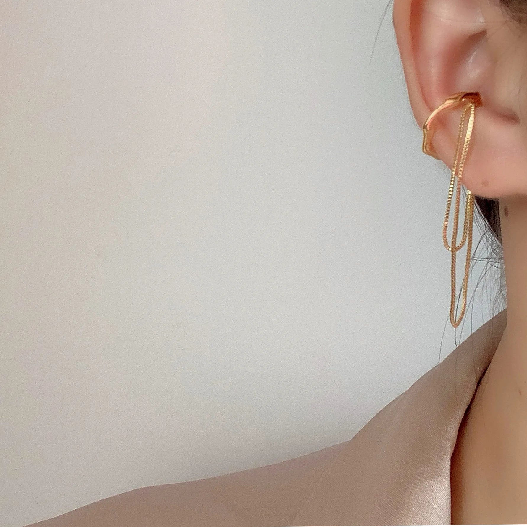 Elegant Irregular Hoop Chain Tassel Ear Cuff Alloy Stud & Clip On No Piercing Drop Earrings