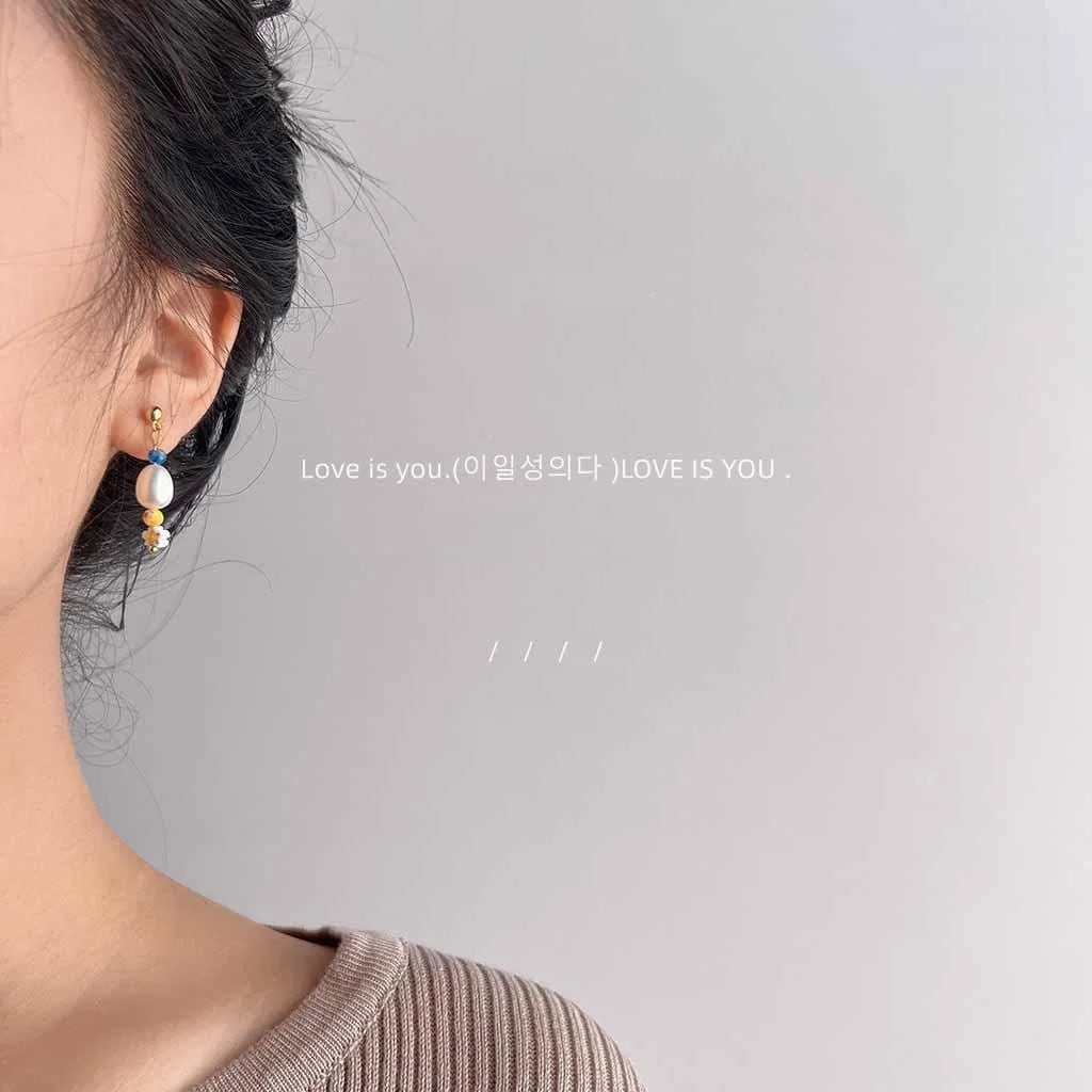 Handmade Asymmetric Floral Glass Liuli Copper Drop Earrings With 14K Plated Pins