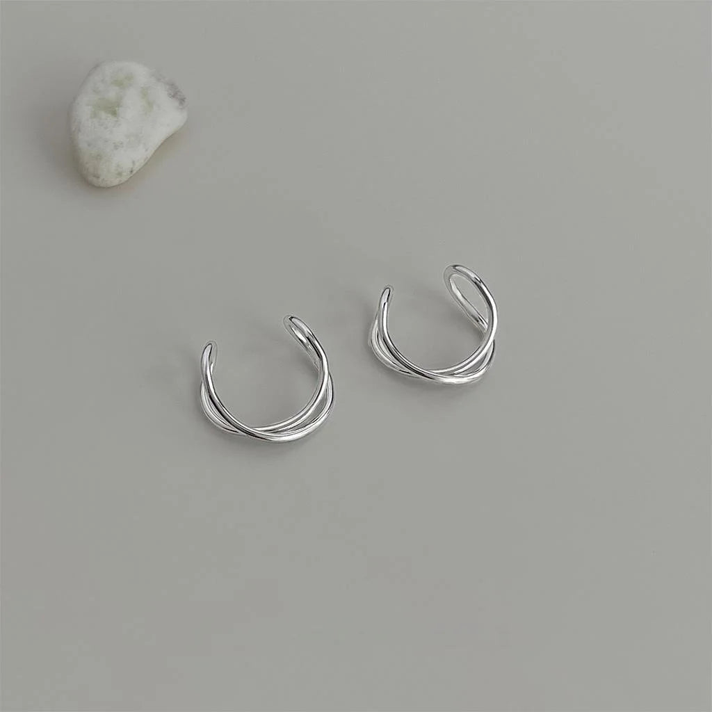 Minimalist Copper Geometric Line Ring Clip On Drop Earrings For Women No Piercing