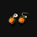 Elegant Orange Green Persimmon Fruit Enamel Alloy Stud & Clip On No Piercing Drop Dangle Earrings
