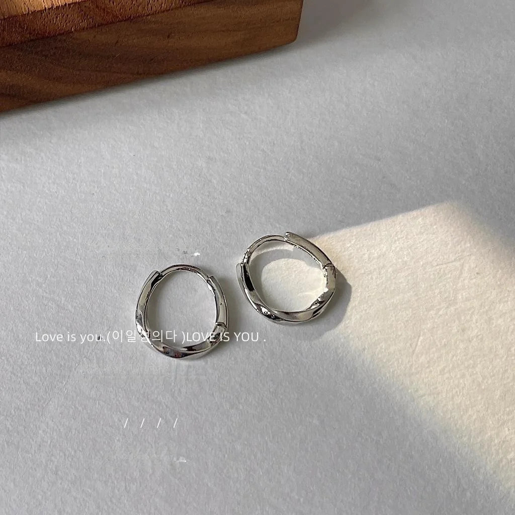 Minimalist 14K Gold Plated Copper Twisted Round Hoop Earrings Geometric Line Daily Jewelry