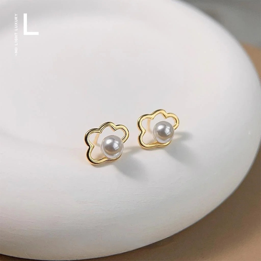 Mini White Cloud Stud Earrings 14K Plated Copper High Luster Pearl Shell Jewelry