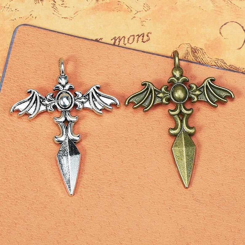 35x44MM Zinc Alloy Winged Cross Charm Pendant for DIY Necklace Bracelet Jewelry Making