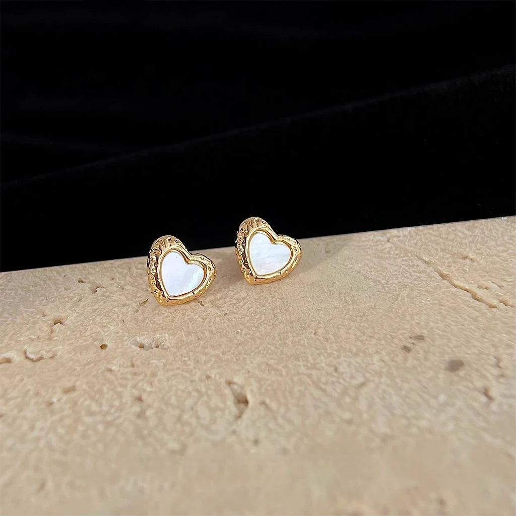 14K Gold Plated Copper Heart Shell Stud Earrings Simple Sweet Versatile Daily Jewelry