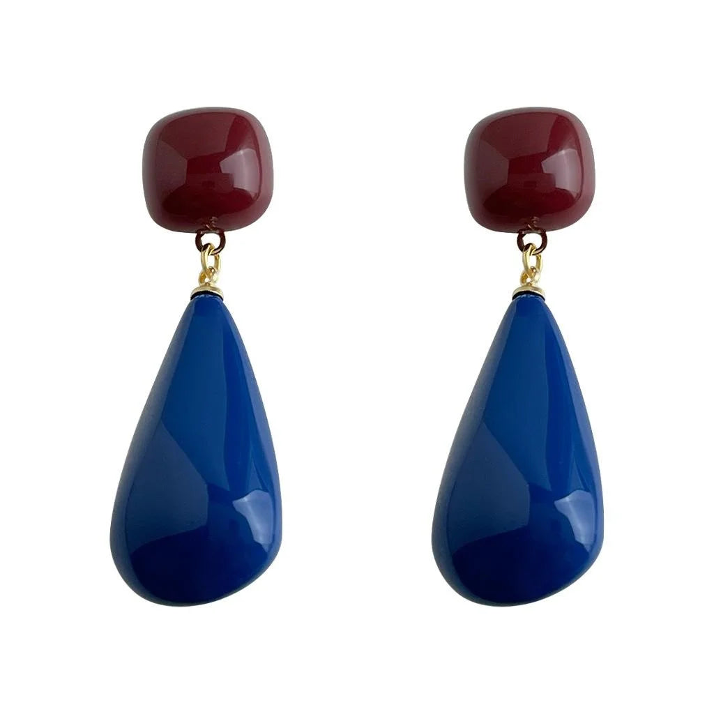 Hong Kong Style Waterdrop Tassel Drop Earrings For Women, Copper Resin