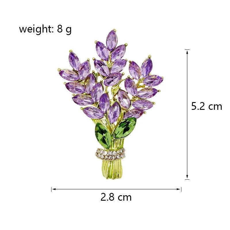 Elegant Lavender Bouquet Alloy Enamel Rhinestone Brooch, Purple Wheat Leaf Lapel Pin Corsage Suit Accessory Gift