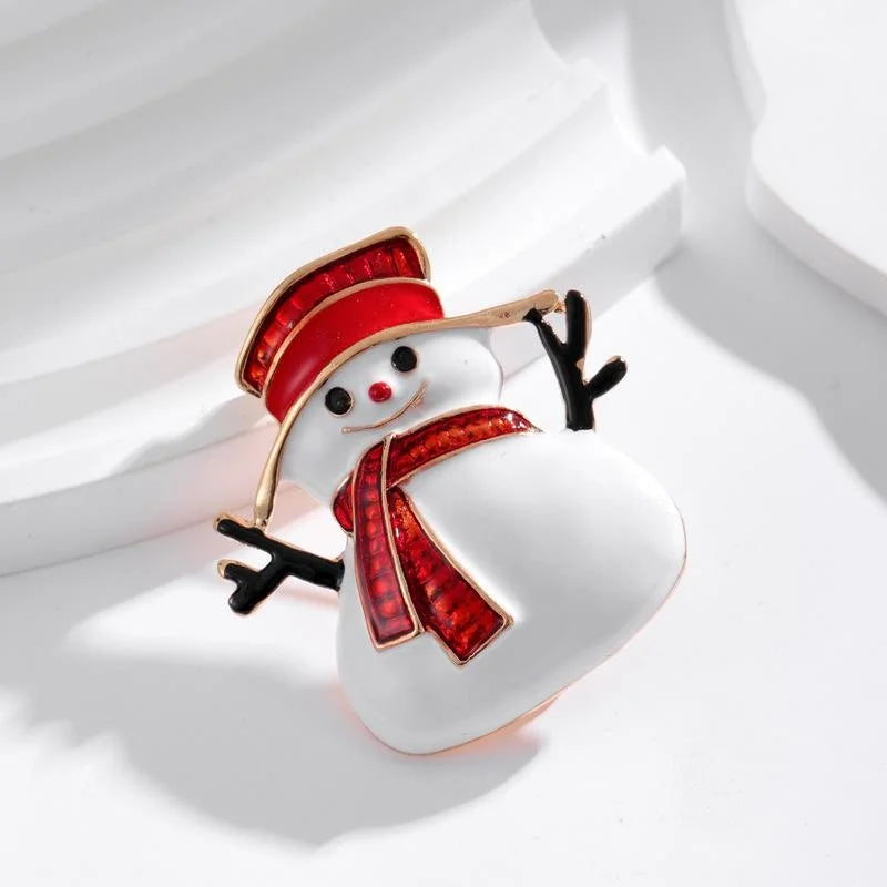 Cute Enamel Snowman Brooch With Red Rhinestone Scarf, Christmas Lapel Pin Suit Accessory Gift