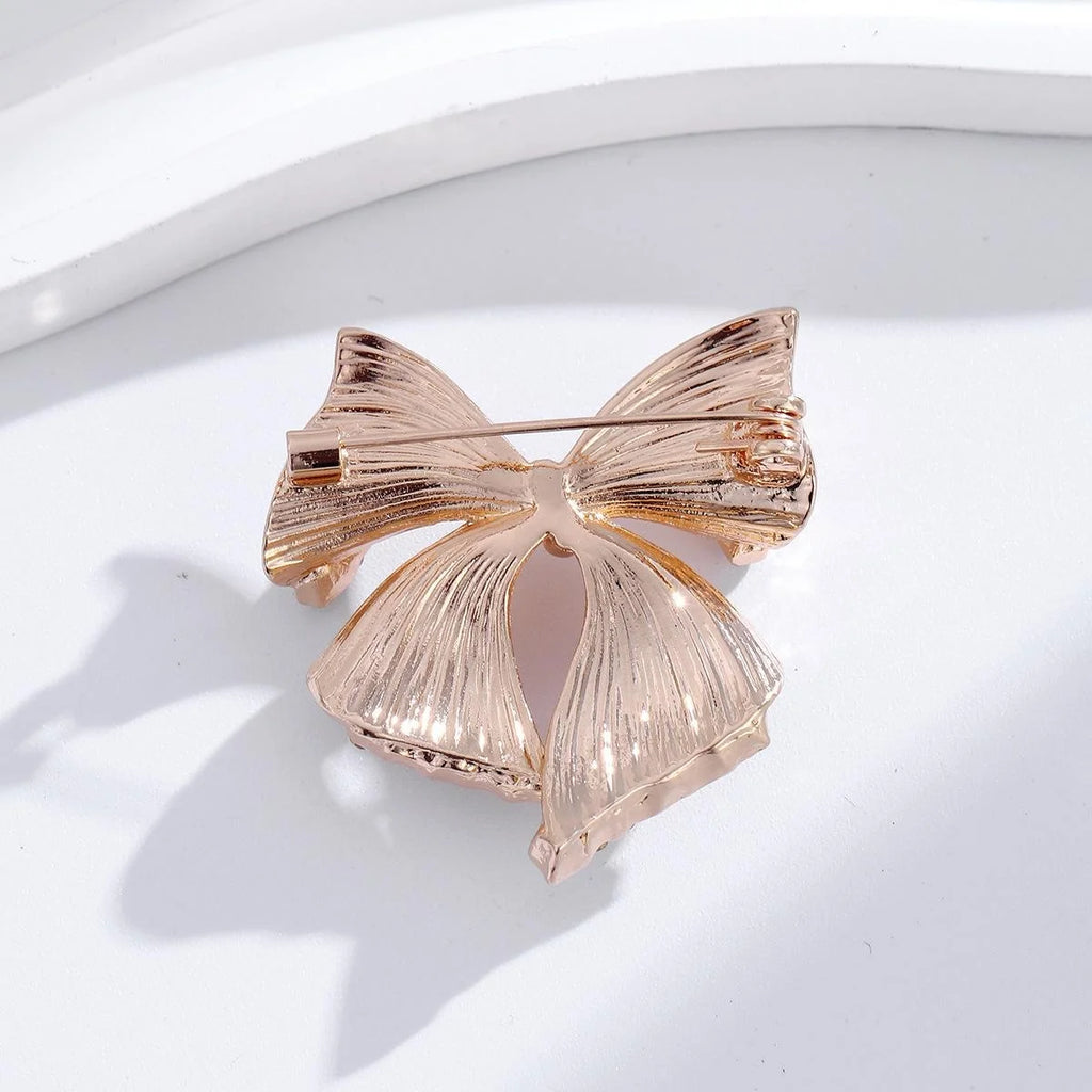 Elegant Silver Alloy Bow Brooch With Sparkling Rhinestones, Women's Lapel Pin Corsage Suit Accessory Gift