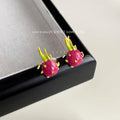 Sweet Dragon Fruit Enamel Copper Stud Earrings Trendy Geometric Fruit Jewelry