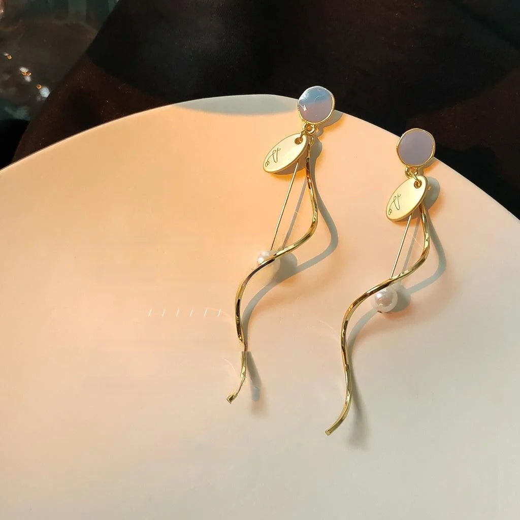 Handmade Copper 14K Plated Long Tassel Stud Earrings For Women Elegant Jewelry