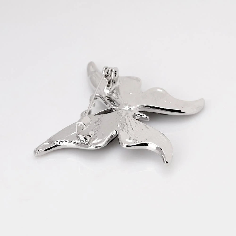 Elegant Butterfly Mother Of Pearl Shell Rhinestone Brooch, Silver Alloy Lapel Pin Corsage Gift For Women
