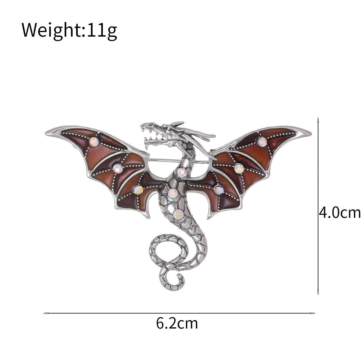 Vintage Enamel Flying Dragon Brooch With Rhinestone Wings, Luxury Alloy Lapel Pin Suit Accessory Gift