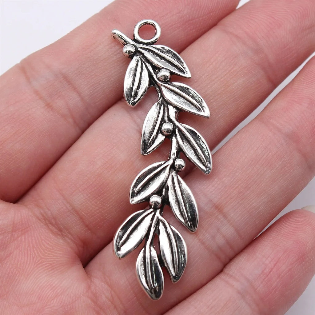 52mm 4.5g Antique Silver Zinc Alloy Olive Branch Charm Pendant for Necklace Jewelry Making