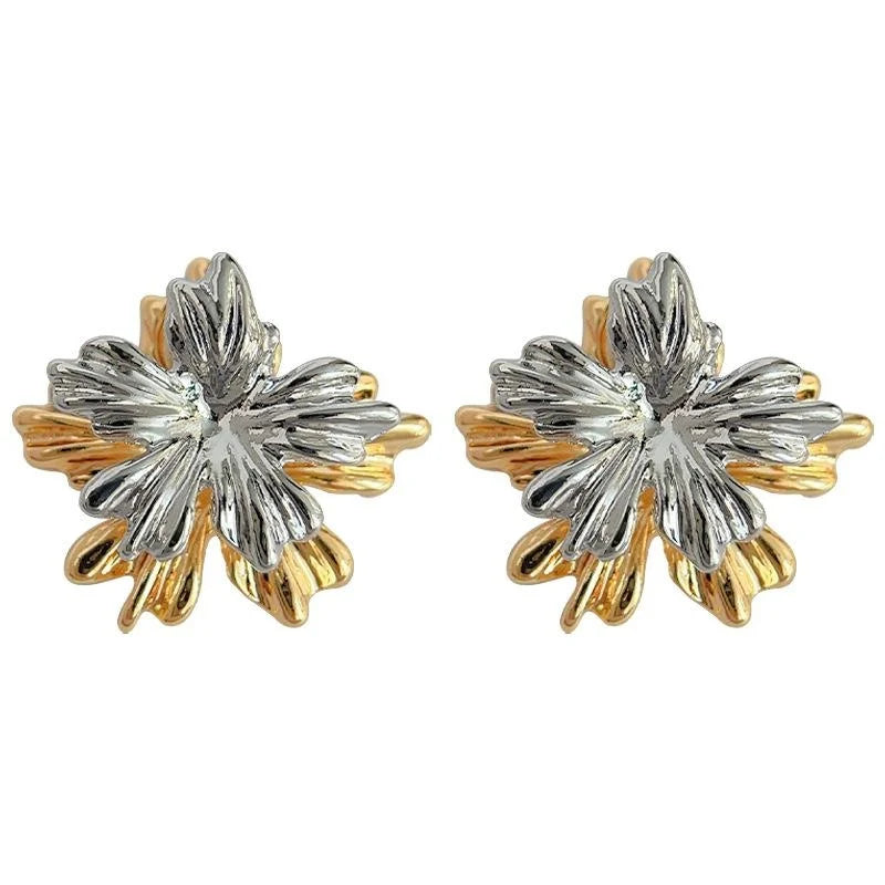 Two-Way Copper Floral Leaf Drop Earrings Vintage Niche Commuter Fashion Jewelry