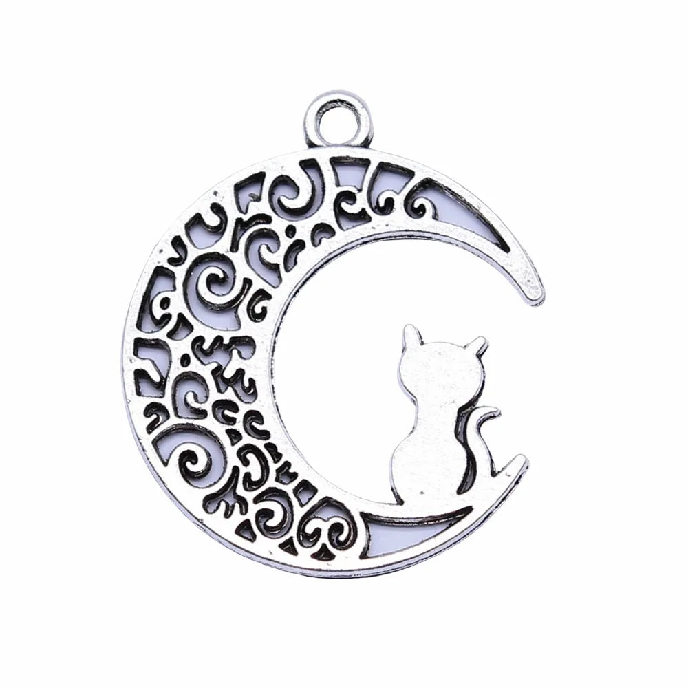 30x26mm 2.4g Multicolor Zinc Alloy Moon Cat Charm Pendant for DIY Celestial Jewelry Making