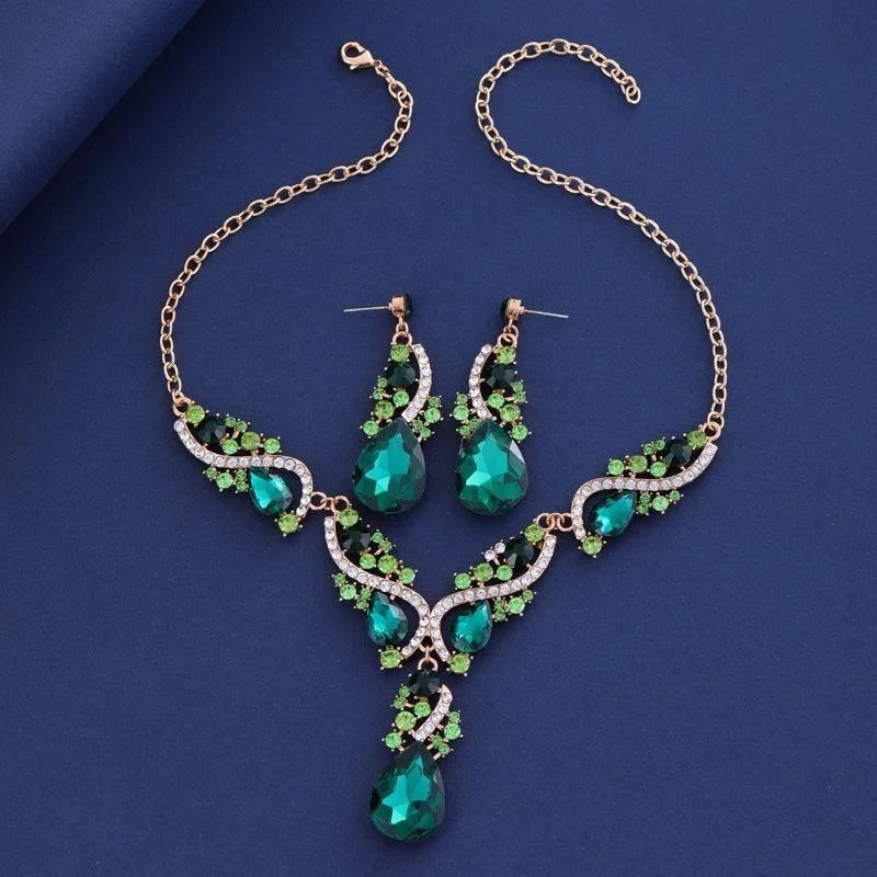 Luxury Bridal Rhinestone Crystal Necklace And Earrings Jewelry Set For Women Wedding Party Banquet Gift