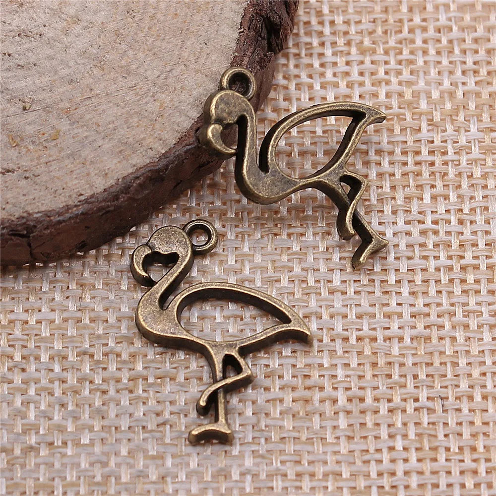 20x24mm 1.5g Multicolor Zinc Alloy Flamingo Bird Charm Pendant for DIY Necklace Bracelet Making