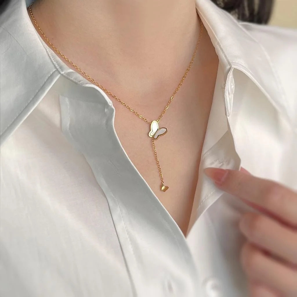 Shell Butterfly Pendant Necklace Sweet Minimalist Summer Elegant Collarbone Jewelry